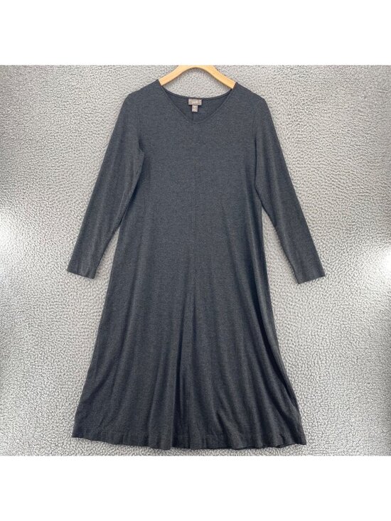 J. Jill Dresses & Skirts - J Jill Dress Womens Small Petite Gray Heather Stretch Knit Tee A Line 3/4 Sleeve